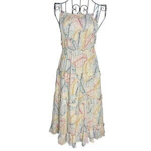 Sim & Sam Women's‎ XS Tropical Leaf Print Tiered Maxi Dress Smocked Sundress